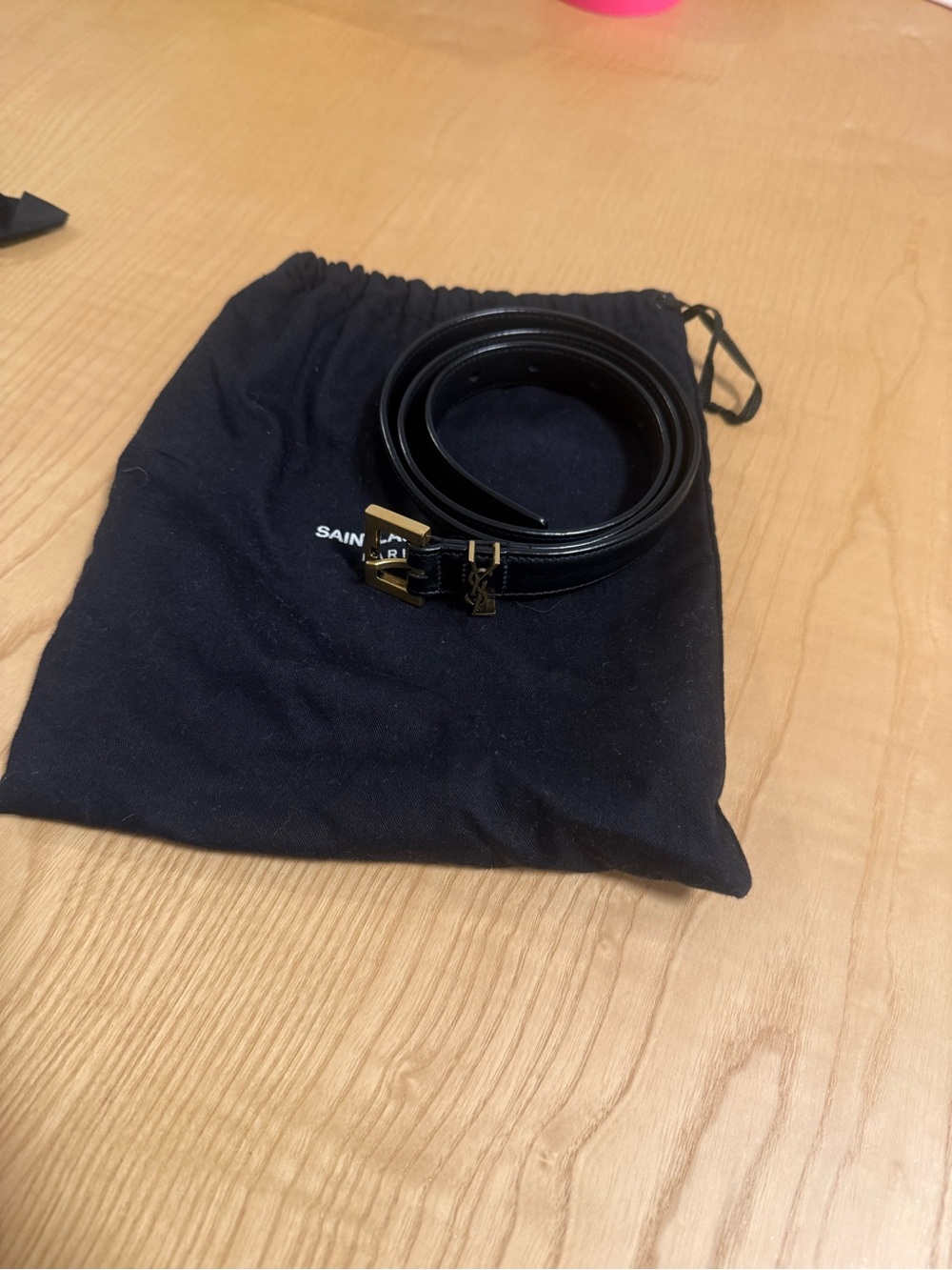 Saint Laurent Black Leather Belt with Gold Hardware